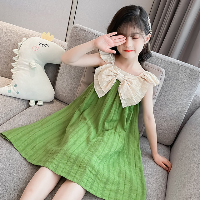 Girls summer suspenders nightdress big children pure cotton sleeveless strapless thin section little girl princess dress home service pajamas