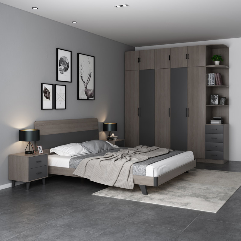 Bedroom complete furniture set combination whole house Nordic modern minimalist bed wardrobe master bedroom three, four, five and six-piece suite