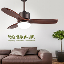 New Chinese European retro solid wood ceiling fan light Simple fan light Living room dining room fan light Remote control American chandelier