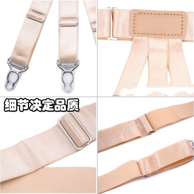 Garter đầm phù hợp với áo sơ mi nhăn nếp nhăn chống trượt áo ba vòng đùi garter unisex dây nịt bít tất phối ren nơ đen