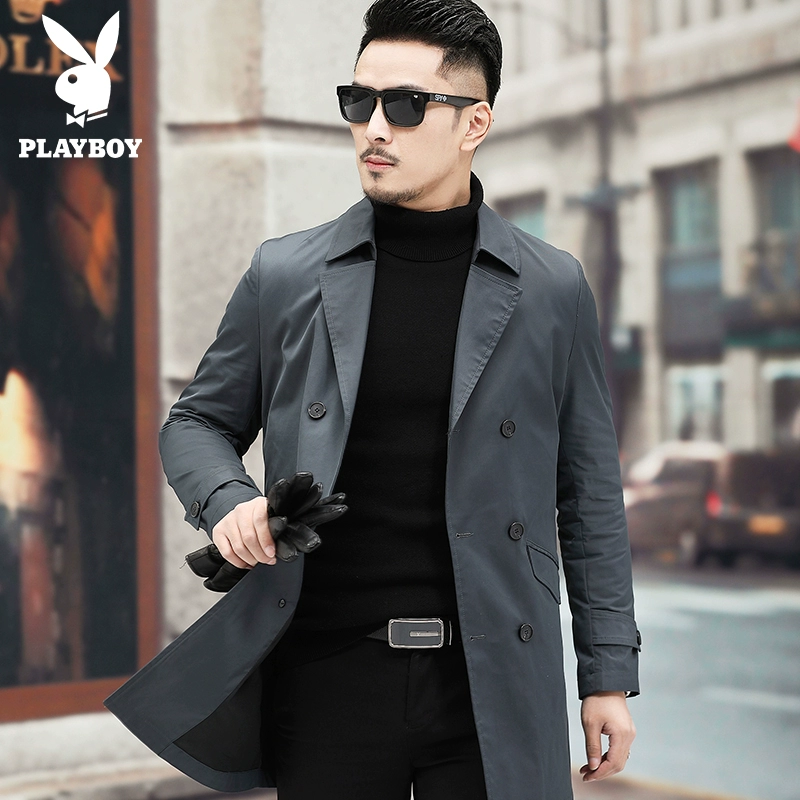 Playboy trench coat nam trung thu mùa đông và đông lỏng áo khoác nam áo khoác trung niên kinh doanh bình thường xu hướng thời trang nam - Áo gió