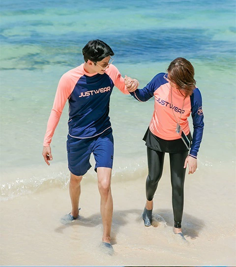 Hàn Quốc chia quần áo lặn nhanh khô khóa kéo sứa chống nắng sứa nam và nữ dài tay đồ bơi lướt quần áo người yêu - Vài đồ bơi đồ đôi đi biển cho nữ