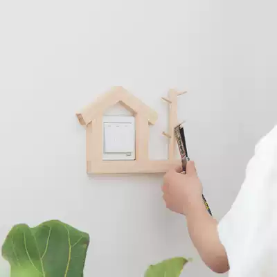 Nordic style log creative switch decorative sticker key hook solid wood switch socket protective cover wooden punch-free