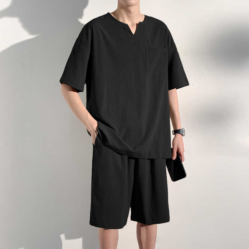 Chinese Style Men's Pajama Set, Ice Silk, Summer, Solid Color, Loose Fit, Plus Size, Chinese Retro Loungewear, Can Be Worn Outside Chinese Style Men's Pajama Set, Ice Silk, Summer, Solid Color, Loose Fit, Plus Size, Chinese Retro Loungewear, Can Be Worn Outside