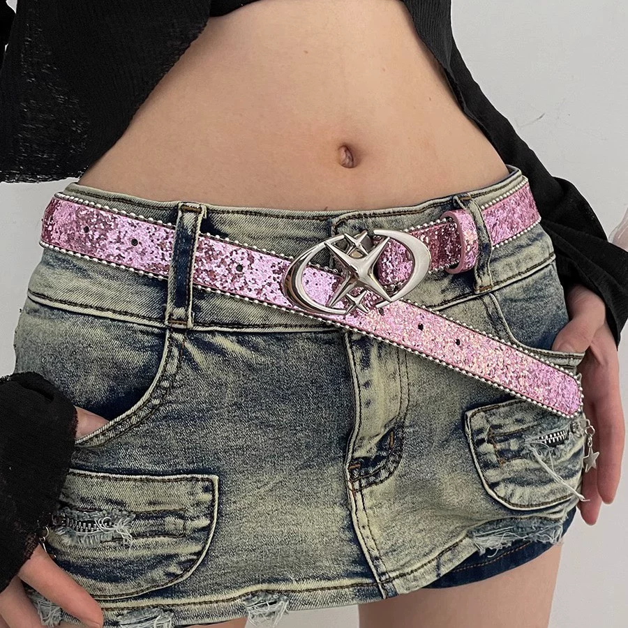 Ремень Universal Jeans, декоративная пряжка 2 карат, американский стиль, коллекция 2023, блёстки