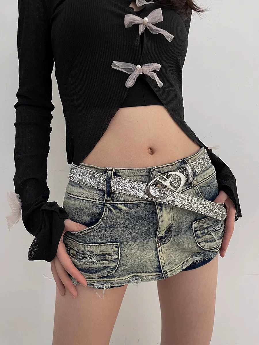 Ремень Universal Jeans, декоративная пряжка 2 карат, американский стиль, коллекция 2023, блёстки