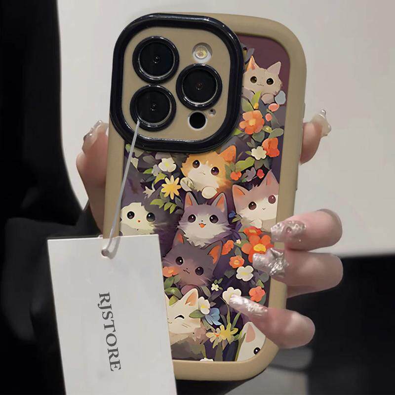 Телефон протектор объектива  适用于苹果15/16pro max手机壳可爱花丛小猫iphone14/13硅胶全包 Prseela