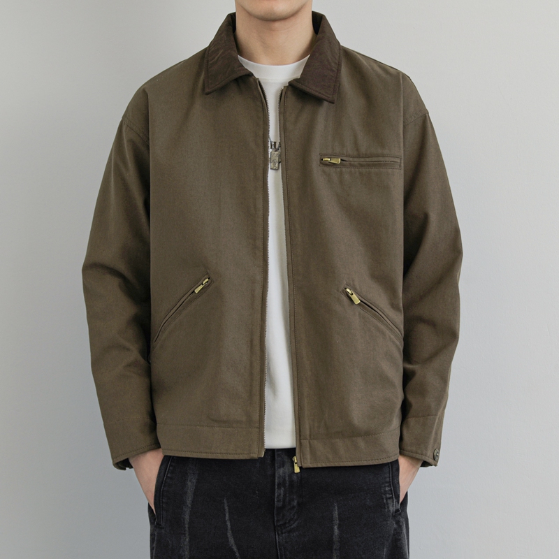 American Retro Workwear Jacket for Men, Spring and Autumn, Loose Fit, Trendy Brand, Heavy Cotton, Washed Canvas, Casual Jacket for Men