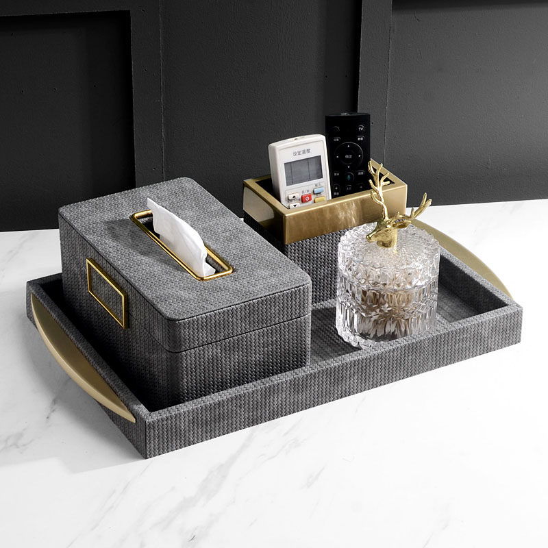 Tissue box new Chinese style light luxury soft decoration with European style American coffee table tray storage box drawer box set decoration