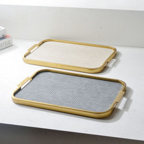 Light luxury model room leather wrought iron storage box tray ornaments rectangular coffee table tea cup water cup sundries storage tray