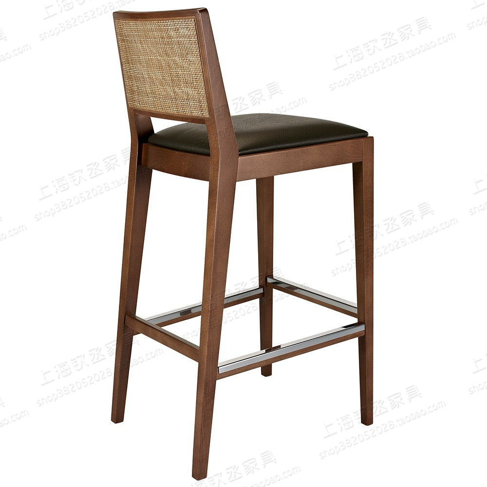 American simple solid wood bar table chair home rattan front desk high stool modern Chinese bar chair soft bag dining bar chair