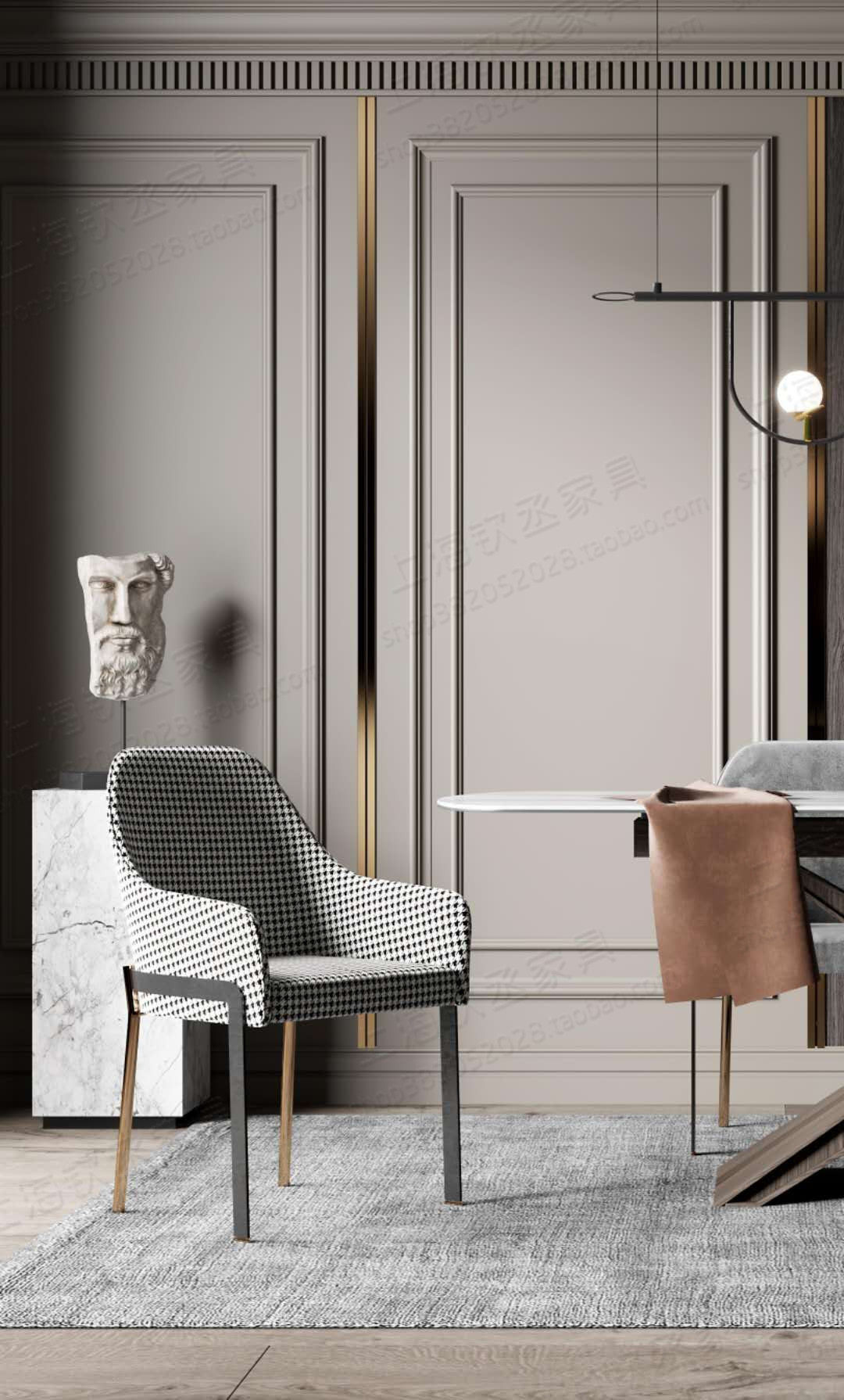 New Nordic stainless steel dining chair modern minimalist light luxury houndstooth fabric designer hotel negotiation reception chair