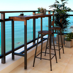 Balcony Outdoor Anti-Corrosion Wood Home-Use Solid Wood Small Bar Table Long Bench by the Window Creative Simple Leisure High-Legged Narrow Table and Chairs