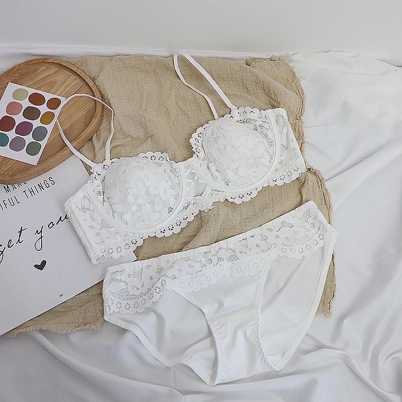 Mi - two pure - air girl hollow lace underwear set soft steel ring comfortable breathable ultra - thin sexy bras