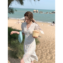cchen Chen Chen_gentle wind floral dress female 2022 summer new split V-neck temperament a-line long skirt