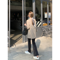 cchen Chen Chen_Black front slit wide-leg pants womens summer high waist slimming casual casual mopping suit flared pants