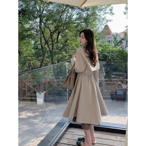 cchenchen_khaki windbreaker womens mid-length 2022 spring and autumn double-breasted design sense fried street over-the-knee jacket