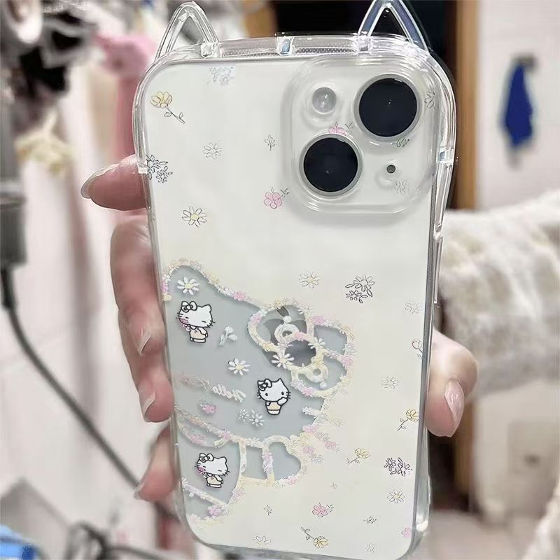 Floral Kt Cat Slim Waist Cat Ear Phone Case for Apple 17Promax with Ai Button, Anti-Drop, Suitable for 15/14/13Promax/12 Cartoon 11Pro Creative Couple 16Promax for Men and Women Floral Kt Cat Slim Waist Cat Ear Phone Case for Apple 17Promax with Ai Button, Anti-Drop, Suitable for 15/14/13Promax/12 Cartoon 11Pro Creative Couple 16Promax for Men and Women