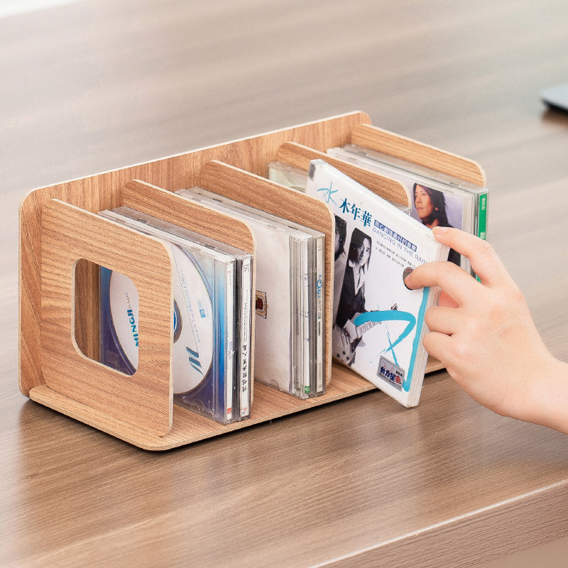 Record rack Wooden CD rack storage box put disc storage rack desktop DVD shelf shelf