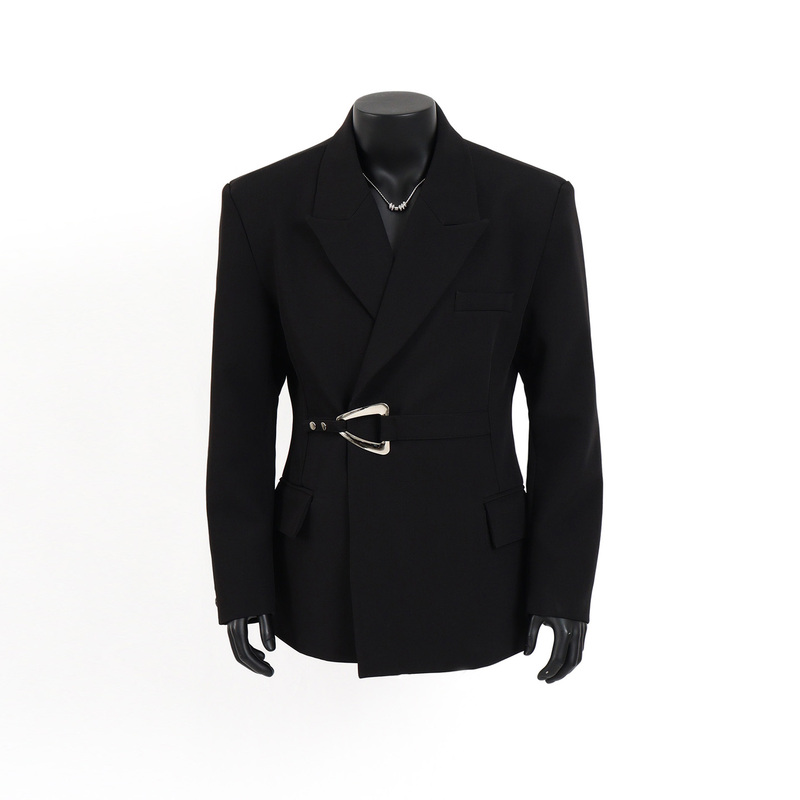 Starlit Sky Light Luxury Silhouette Black Blazer for Men, High-End Design, Waist-Cinching, Casual Shoulder-Padded Suit