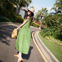 Avocado green matcha green dress summer Ramie fairy super Xian Sen tie waist niche long skirt net red