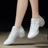 Летняя дышащая обувь, белые спортивные танцующие туфли, из натуральной кожи, мягкая подошва