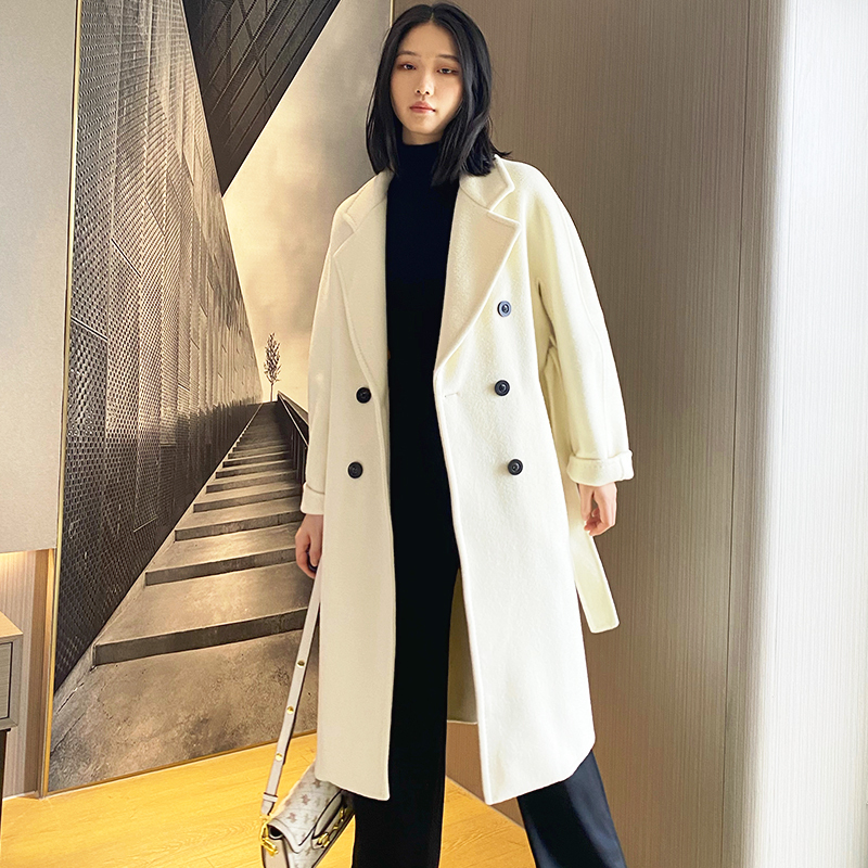 2025 New Style Horn-Button Handmade Double-Sided Wool Coat for Women, High-Quality Full Wool Long Fashion Coat