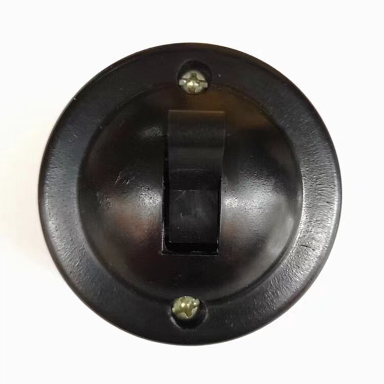 Button Switch, Round Surface-Mounted Flat Switch, Single Control Socket, Electrical Appliance, Old-Style Bedside Switch, Black and Brown Button Switch, Round Surface-Mounted Flat Switch, Single Control Socket, Electrical Appliance, Old-Style Bedside Switch, Black and Brown