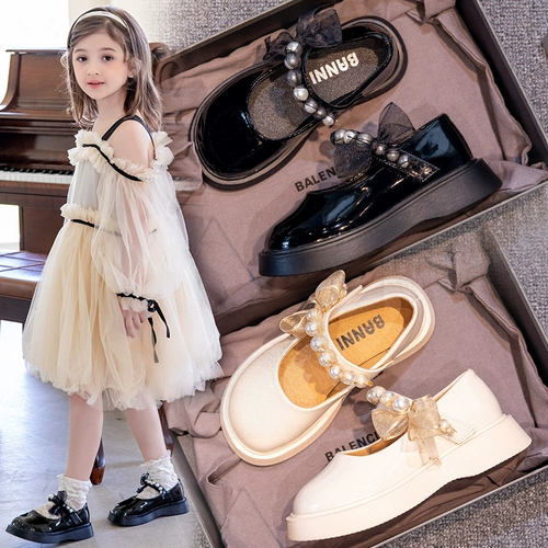 Девочки кожаная обувь 2024 весна и осень Новая Черная Маризо мягкая принцесса Дети Дети JK Студент одиночная обувь женская одиночная обувь