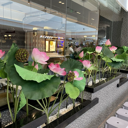 С шестом PU, фальшивые цветы лотоса, настоящие листья лотоса, ландшафт сцены бассейна, реквизит ландшафтной фотографии украшения