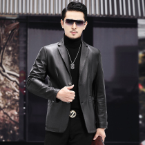 Cowhide leather men's short leather loose business dock layer zipper suit youth spring and autumn winter leather coat