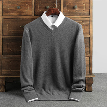 Play bottom sweater mens clothing 100% pure mountain cashmere V collar loose big code autumn winter pure colour treetop knitted cashmere