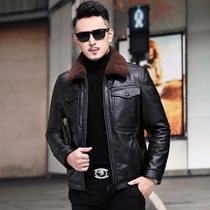 Real leather down jacket male short head layer cow leather winter big code 2021 new middle aged warm leather jacket jacket