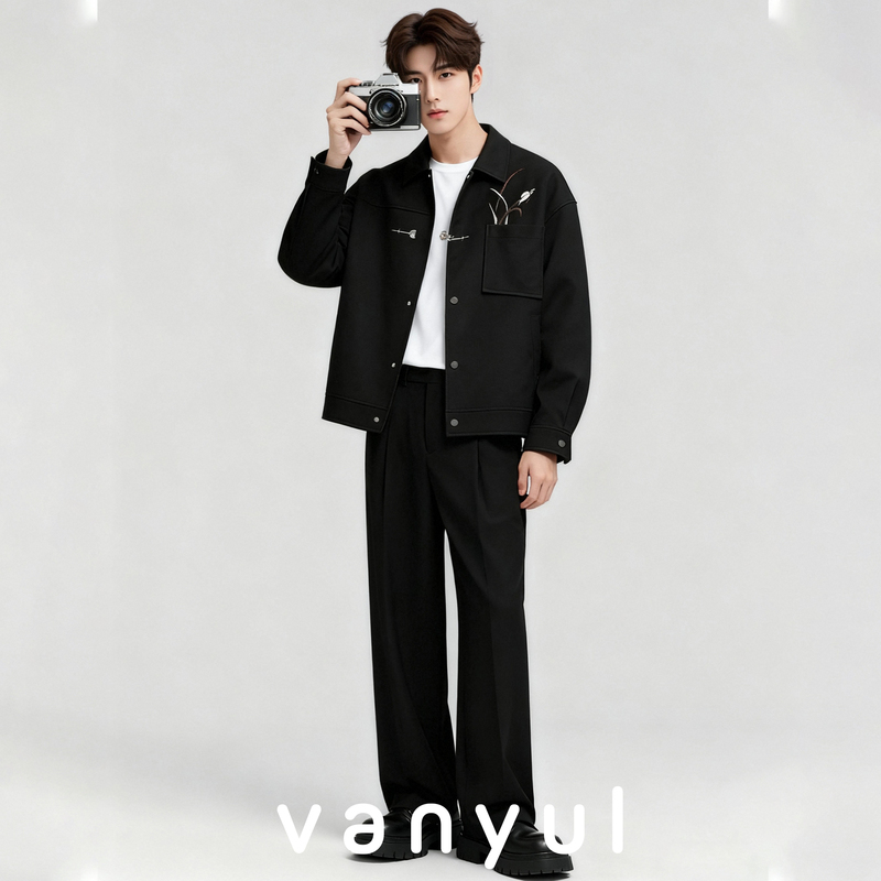Vanyul New Fashion New Chinese Style Loose Embroidered Lapel Jacket Men's Casual Handsome Jacket Engagement Suit Men