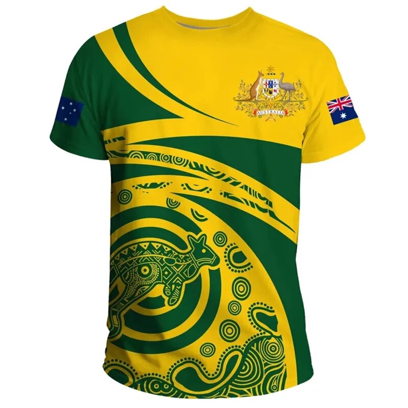 New Loose Australian Pattern Pullover Round Neck T-Shirt 3D Printed Sports Casual Breathable Loose Short Sleeves