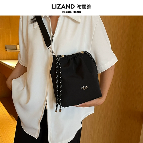 Демисезонная черная маленькая сумка через плечо, небольшая сумка, нейлоновый шоппер, на шнурках