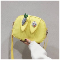 Ins with simple shoulder bag canvas women's bag Korean female student diagonal cute bunny mini bag