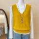 Shenzhen Nanyou high-end women's clothing 2025 autumn new yellow layered v-neck wool sweater vest vest top