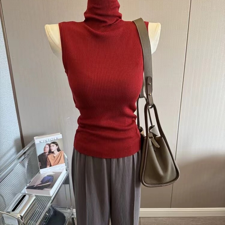 Hangzhou Sijiqing High-End Korean Women's Fashion Design Layered Turtleneck Knitted Vest Sleeveless Base Layer Top Hangzhou Sijiqing High-End Korean Women's Fashion Design Layered Turtleneck Knitted Vest Sleeveless Base Layer Top