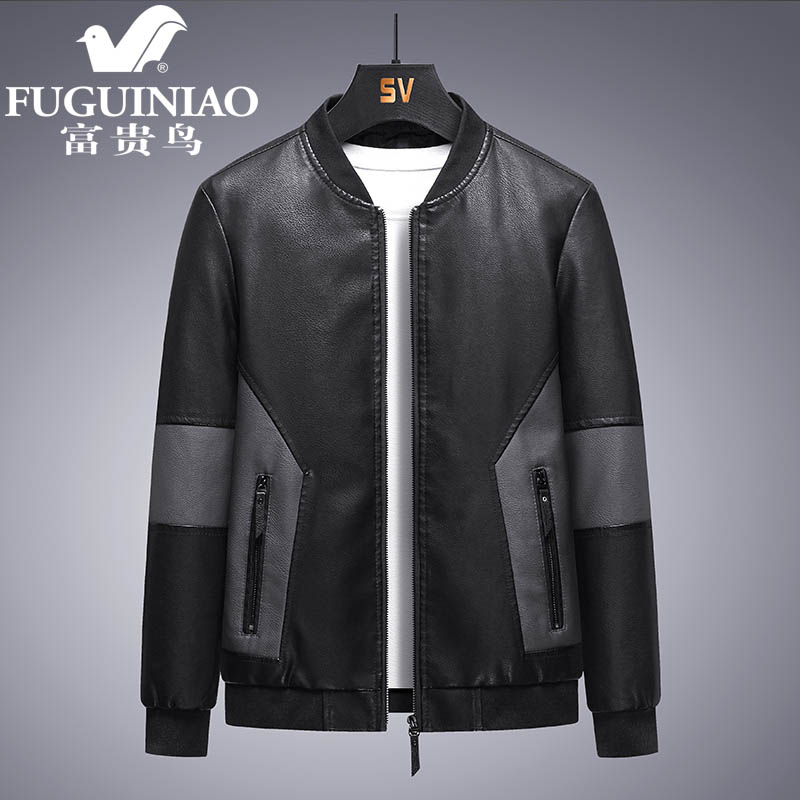 Fugui bird fur coat men's autumn winter new trends plus suede thickened leather jacket men 100 hitch leisure machine leather jacket