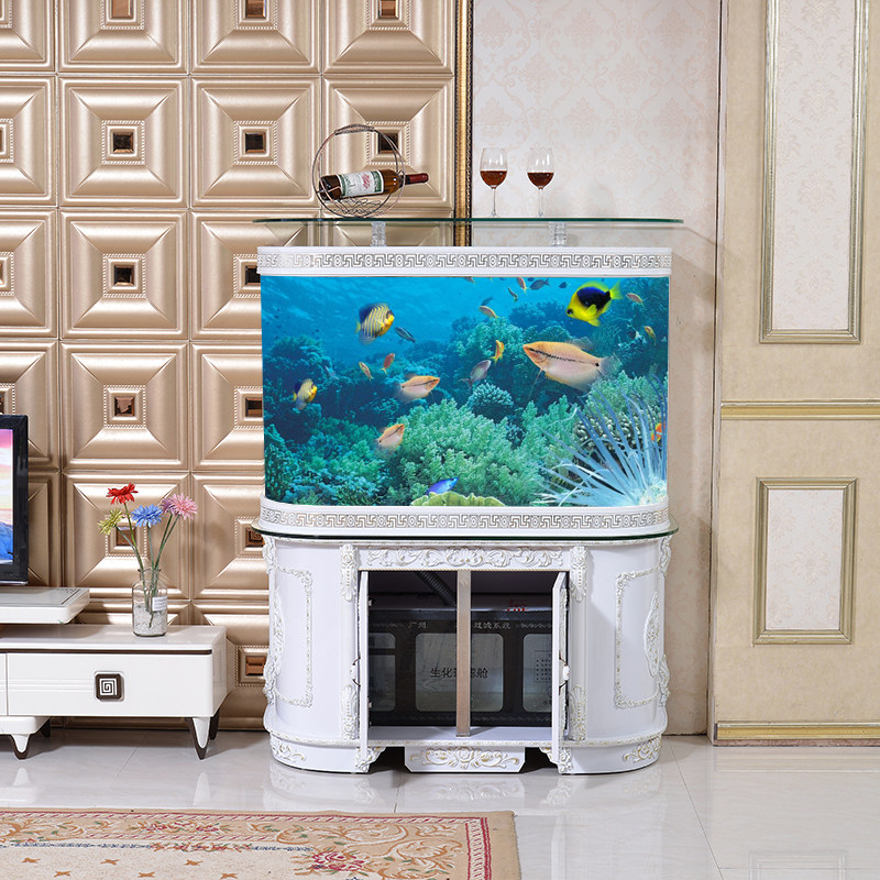 European-style double round home living room eco-free water change custom ultra-white glass golden dragon fish tank medium and large aquarium