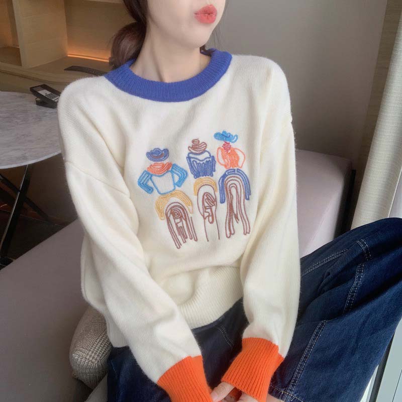 Large - yard child interest decomposed embroidery loose sweater Han edition loose 2022 new winter lazy wind warm coat