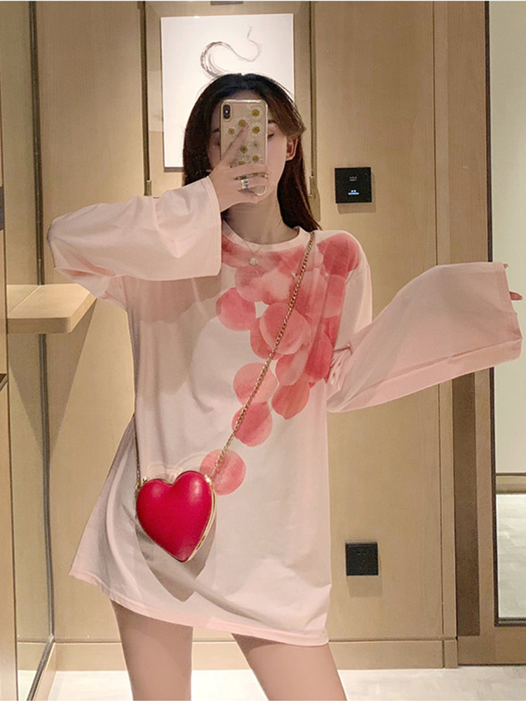 Missing long sleeve T-shirt female loose 2020 new Korean version of long print T-shirt top Joker ins tide