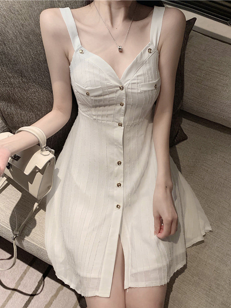 Large size suspenders cover meat dress waist thin temperament V-collar skirt fairy Super fairy stem Orange first love skirt