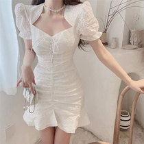 Large size 2021 summer short sleeve waistcoat single-breasted fishtail dress women's fashion trend Joker hip skirt