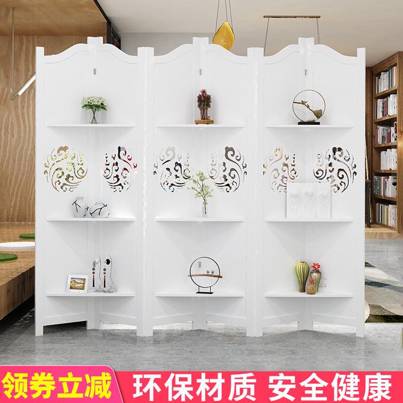 Folding screen Simple modern office screen partition entrance fashion living room carved movable folding shelf