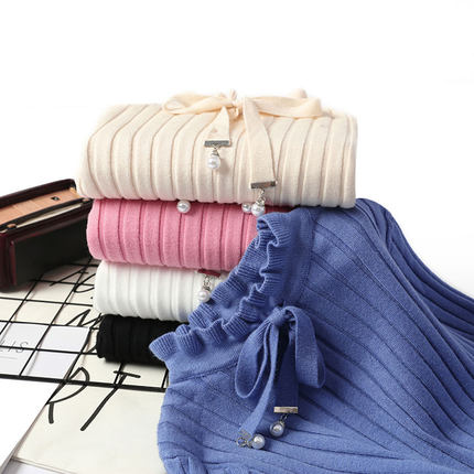 ins超火秋冬韩版系打蝴蝶结毛衣女半高领打底