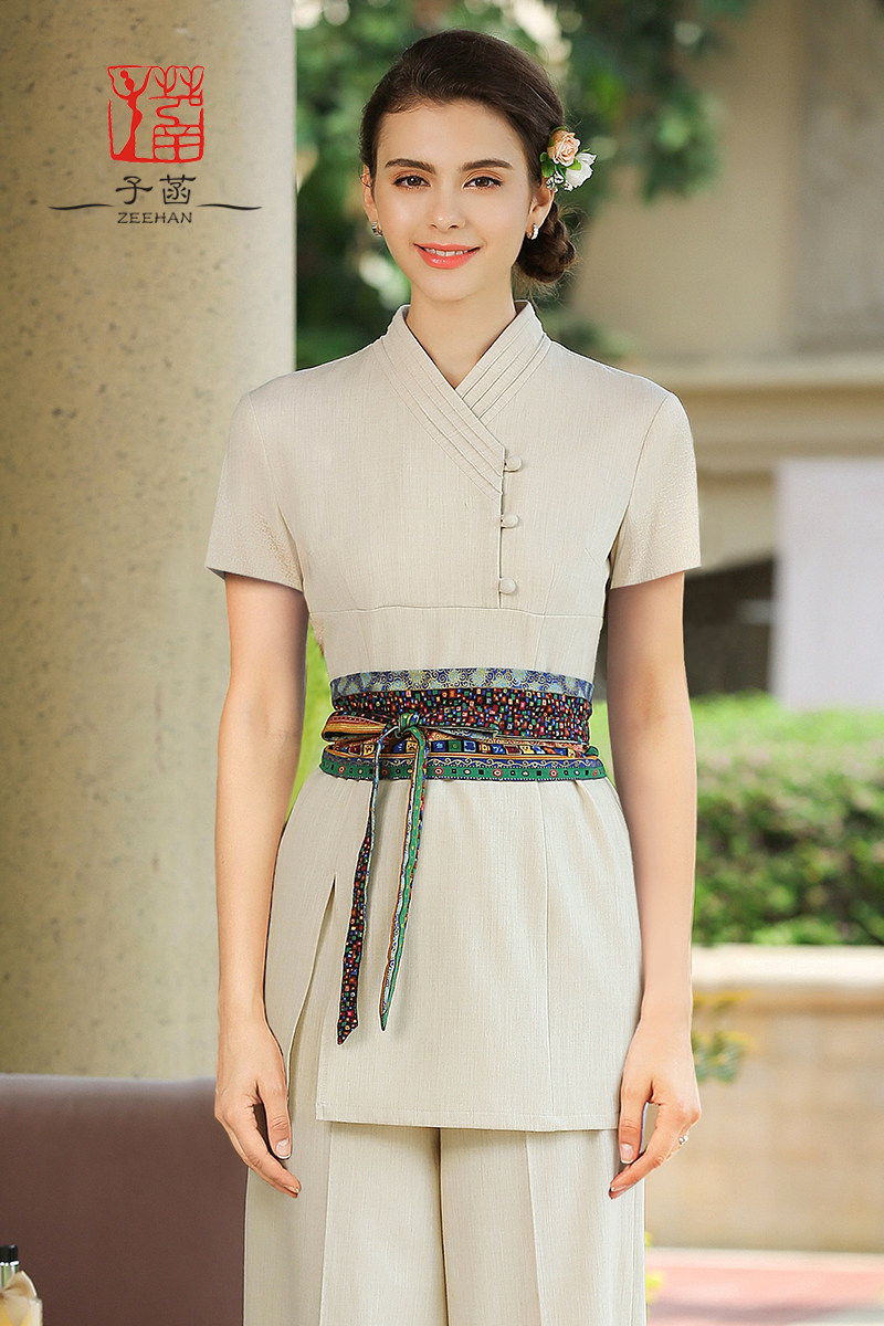 Summer beautician work clothes Female beauty salon Thai SPA Foot bath Foot massage health club technician suit set 02