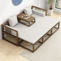 Accueil Bed New Chinese Solid Wood Push-and-pull Bed Tea Table Chair Combo Modern Minima Small Family Sofa Chinese Rohan Collapse