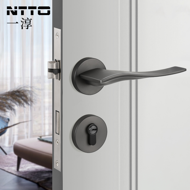 Yichun door lock Indoor Nordic bedroom door lock Mute magnetic lock Simple two-piece door lock Black gray door handle